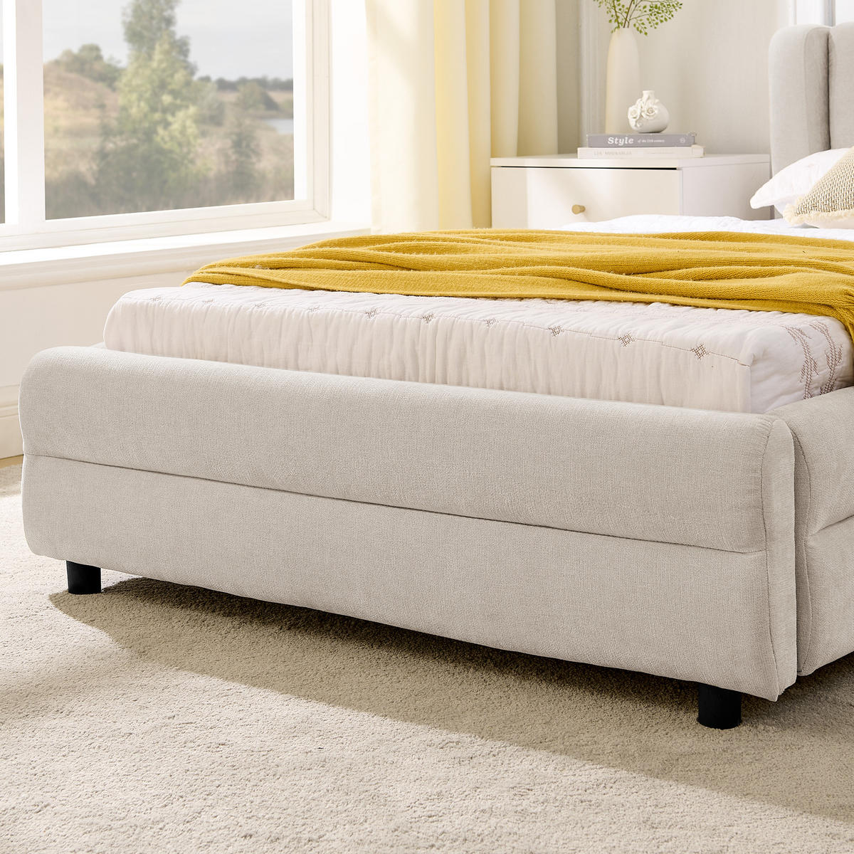 POLSTERBETT 90/200 cm DE-03800, mit 2 Schubladen und Chenille-Bezug, in Beige - Beige, Metall (90/200cm) - ComfortXL
