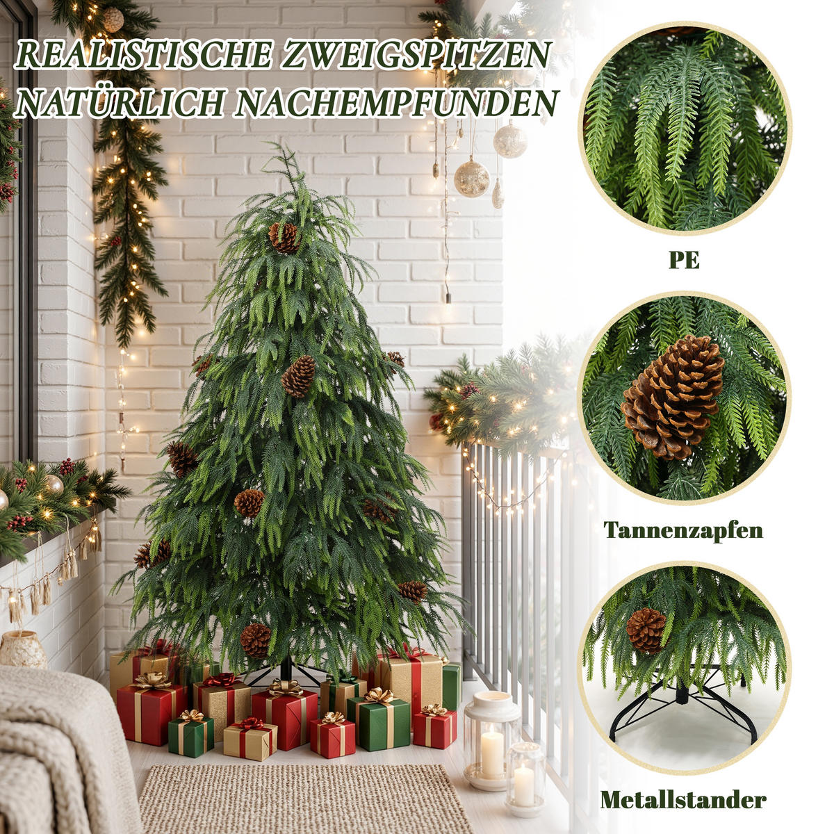 WEIHNACHTSBAUM 150 cm Norfolk-Optik, 3070 PE-Zweigspitzen - Grün, Kunststoff (150cm) - Hometopia