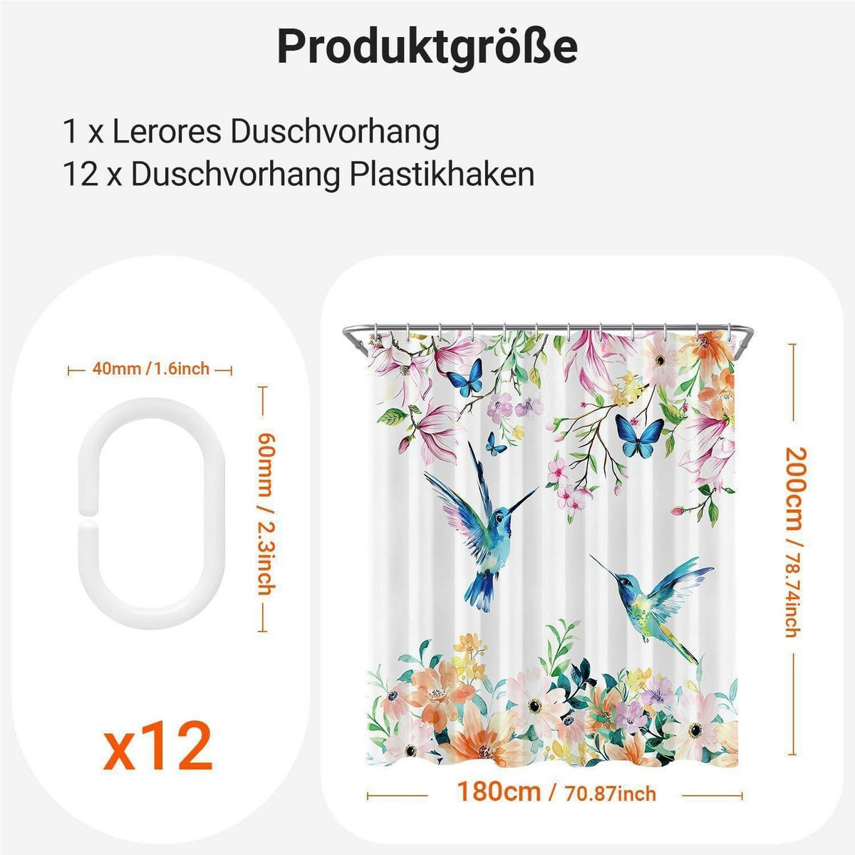 DUSCHVORHANG Rosa Blumen Vogel 180 x 200 cm - Multicolor, Textil (180/200cm)
