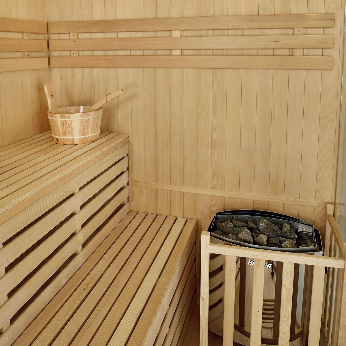 SAUNAKABINE Finnische Sauna Espoo150 Premium - Naturfarben, Holz (150/200/150cm) - Artsauna