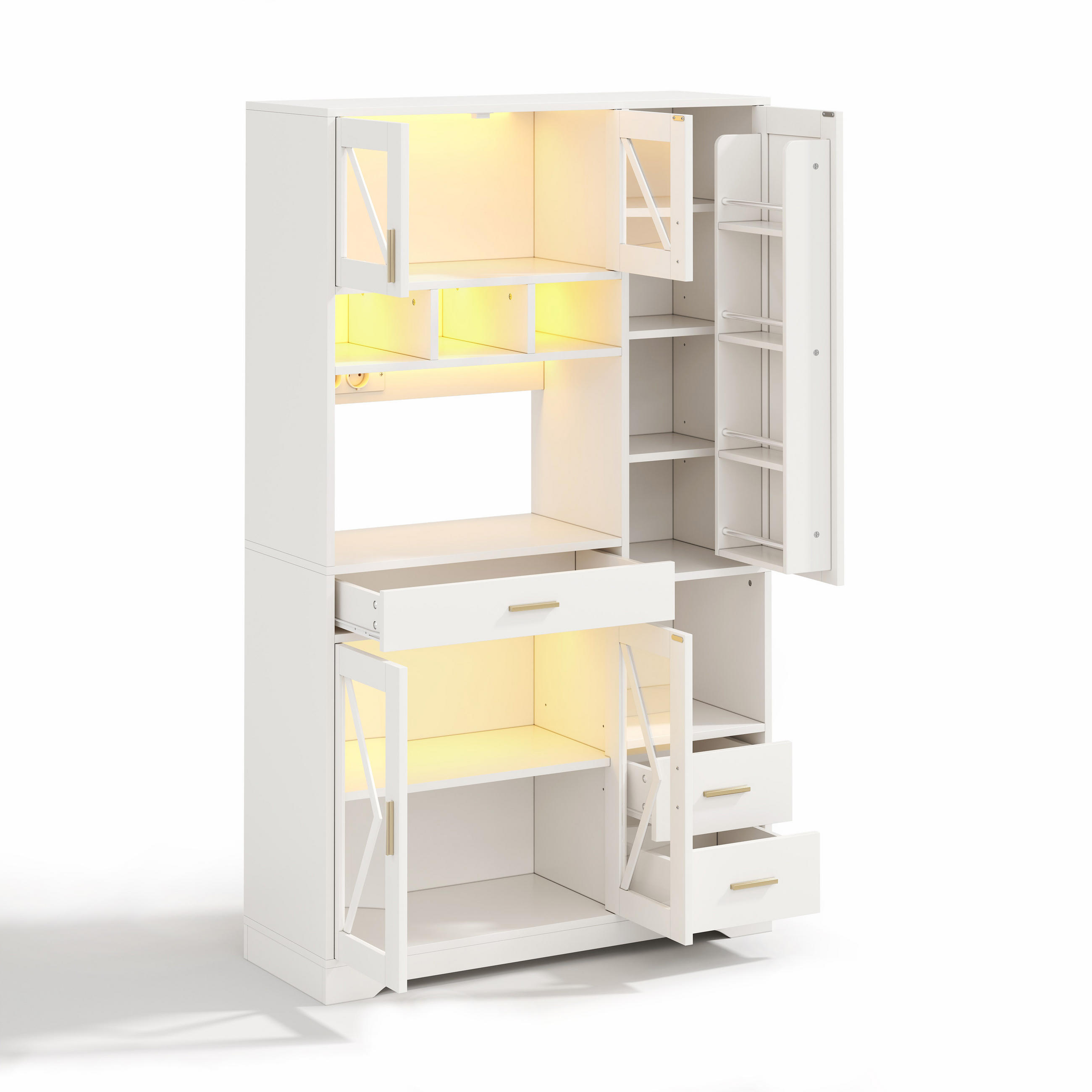 BUFFET 105/39/185 cm Weiß mit farbwechselnder LED-Beleuchtung und 2 Schublade - Weiß, Holz (105/185/40cm) - Oxeza