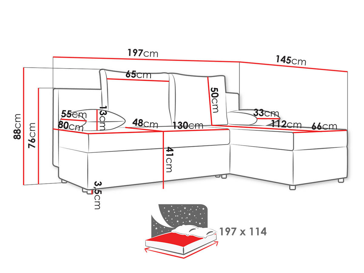 ECKSOFA Maxi - Schwarz/Grau, Holz/Kunststoff (197/145cm) - MIRJAN24