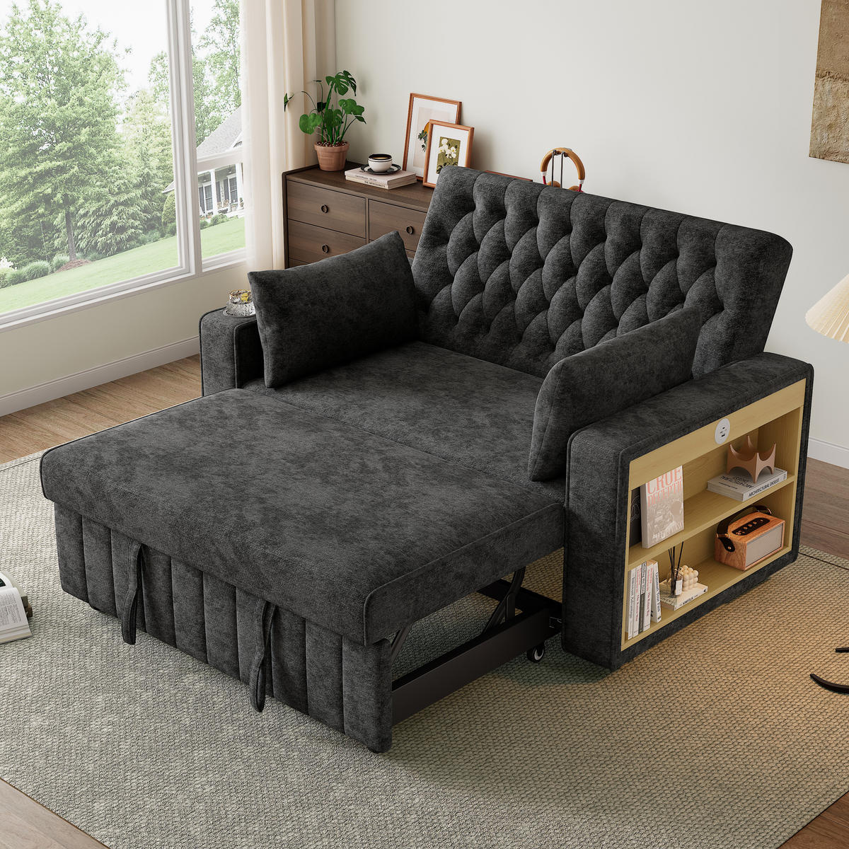SCHLAFSOFA 2-Sitzer mit USB-Anschluss und Getränkehalter Chenille Grau 140/137/84 cm - Grau, Textil (140/84/137cm) - OKWISH