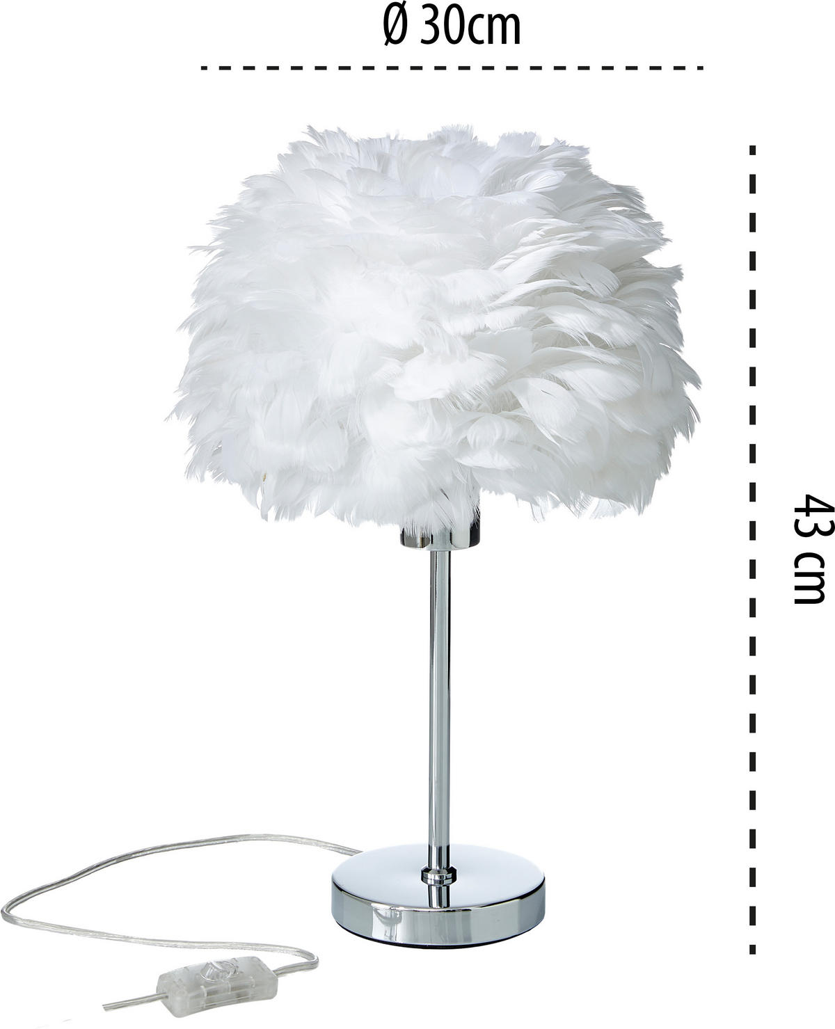 LED-TISCHLAMPE - dekorative Federleuchte mit E27 Fassung für Wohn- und Arbeitsbereich, 43cm - Weiß, Metall (40/40/150cm) - Northpoint