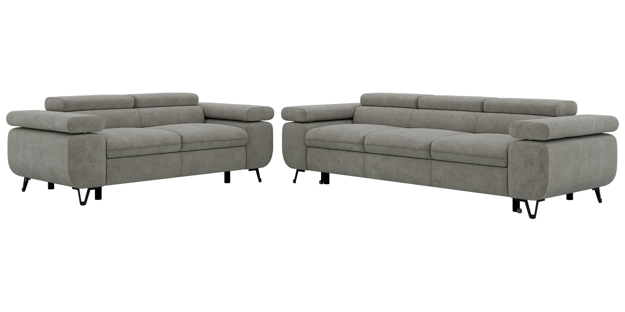 SITZGARNITUR PETERS 2+3 - Grau Stukture - Anthrazit/Schwarz, Textil/Metall (262/76/99cm) - MKS