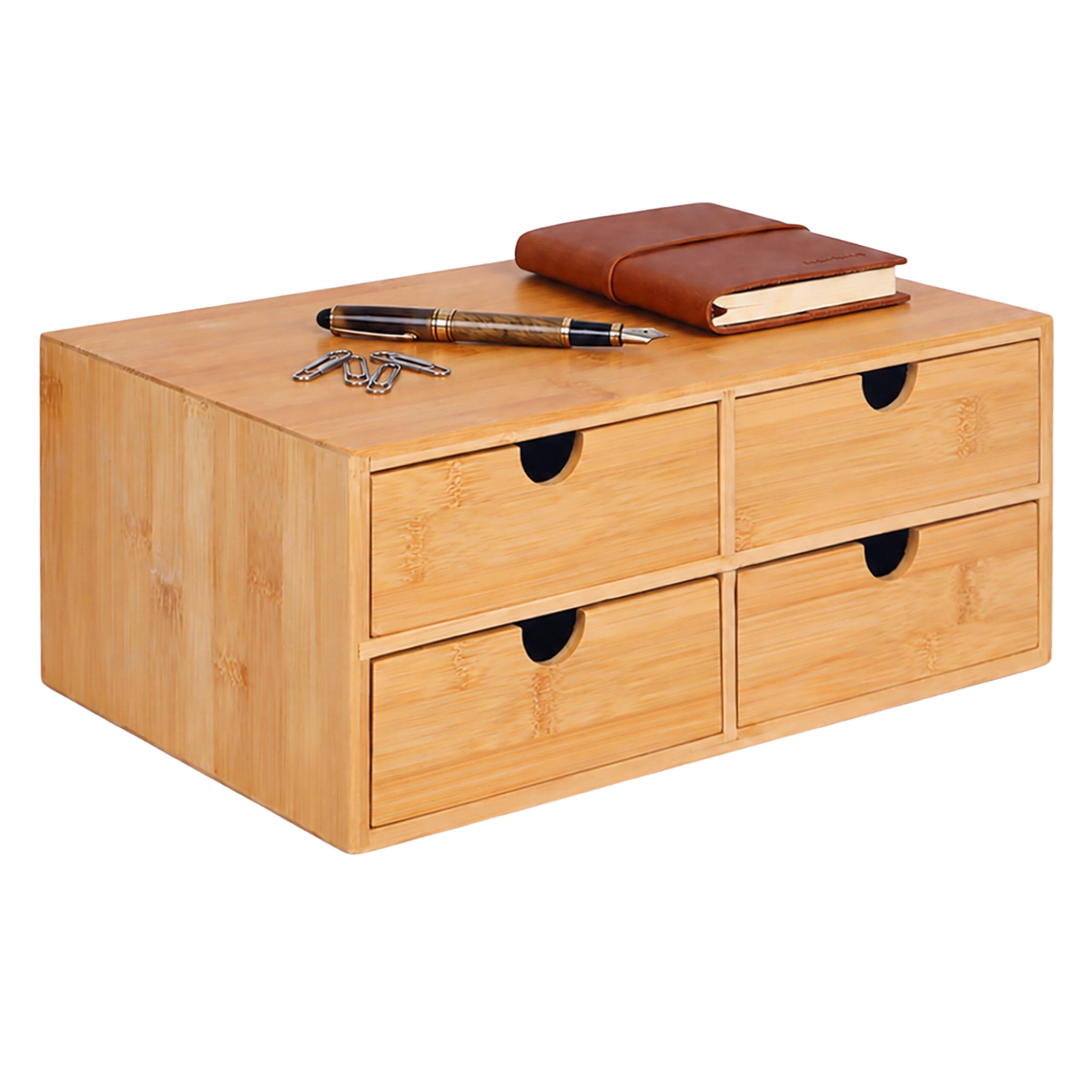 ORGANISERARE Natur bambu med lådor 14x33x21 cm - Ljusbrun, Trä (21/33/13.5cm) - Relaxdays