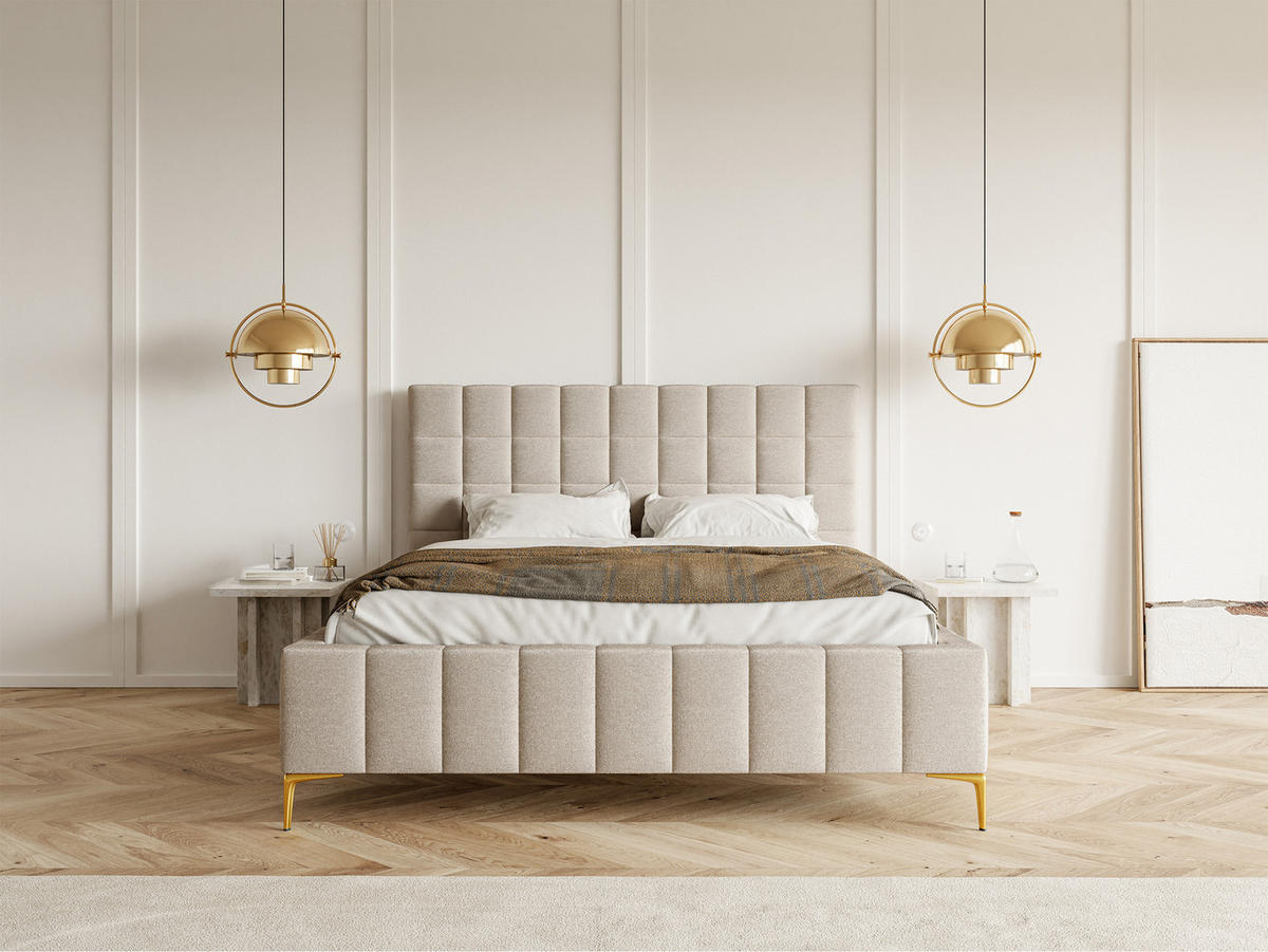 POLSTERBETT Szejlo Graubeige Chenille 140 cm - Greige/Goldfarben, Textil/Metall (140/200cm) - Selsey