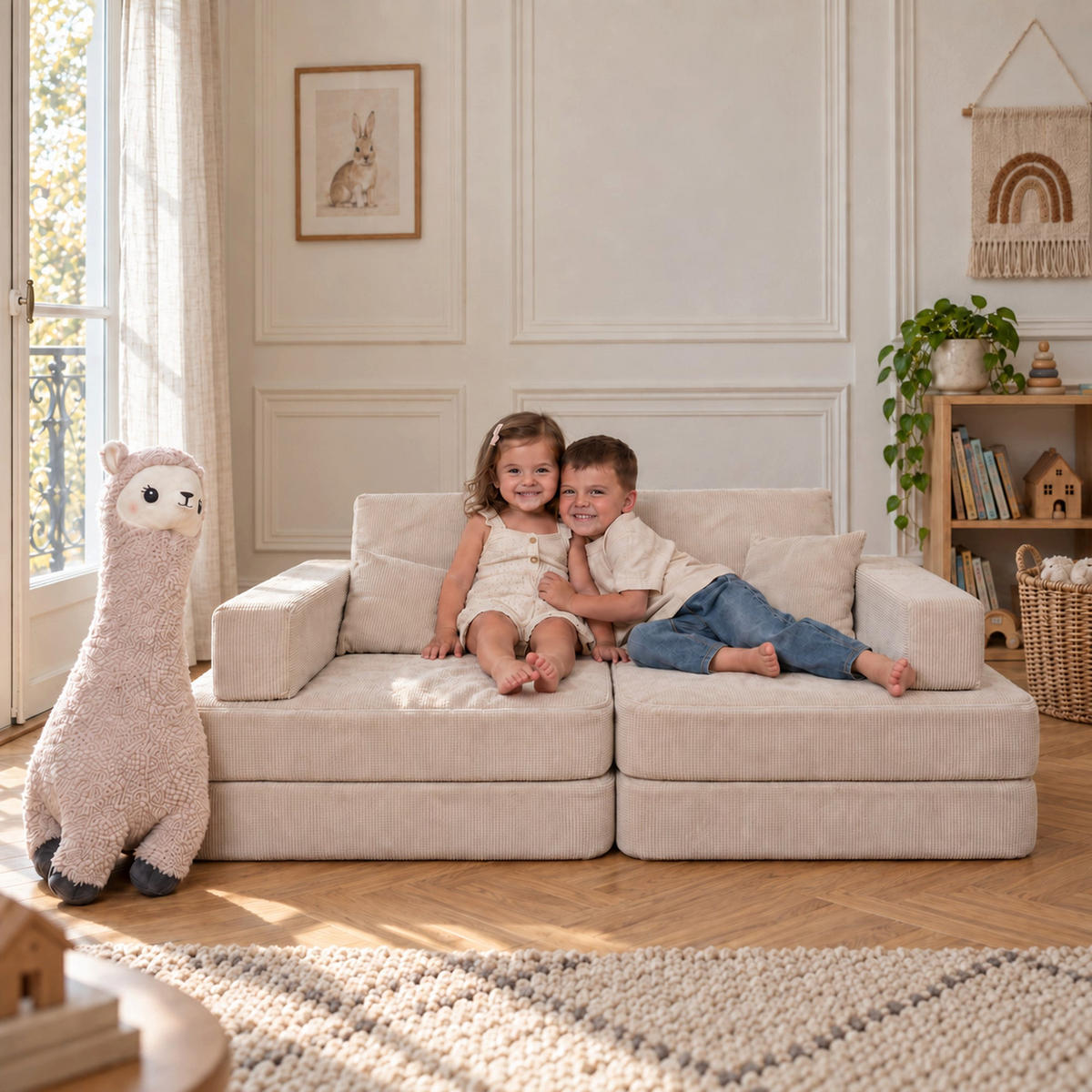KINDERSOFA Cordsamt Türkis - Blau, Textil (160/24/80cm) - AngeLove