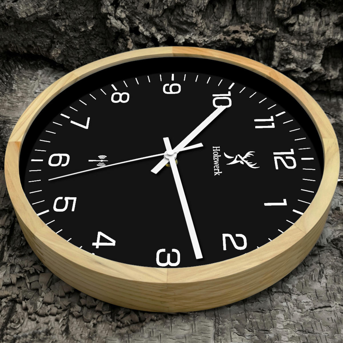 WANDUHR Holz Designer HILDBURG (FUNK) Loft Wand Uhr, beige, schwarz - Beige/Schwarz, Glas/Holz (30/30/4.2cm) - Holzwerk