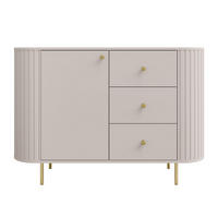 SIDEBOARD Halay Beige, 1 Tür & 3 Schubladen Moderne Rillenstruktur 123 cm - Beige/Goldfarben, Holzwerkstoff/Metall (123/85.4/42.3cm) - AX Living