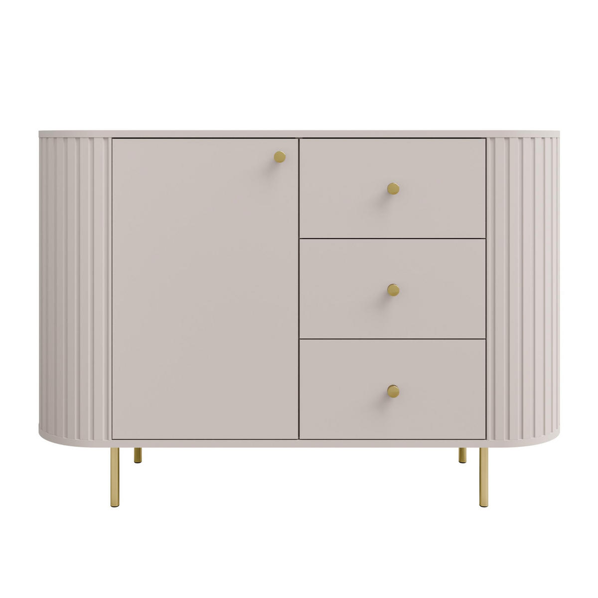 SIDEBOARD Halay Beige, 1 Tür & 3 Schubladen Moderne Rillenstruktur 123 cm - Beige/Goldfarben, Holzwerkstoff/Metall (123/85.4/42.3cm) - AX Living