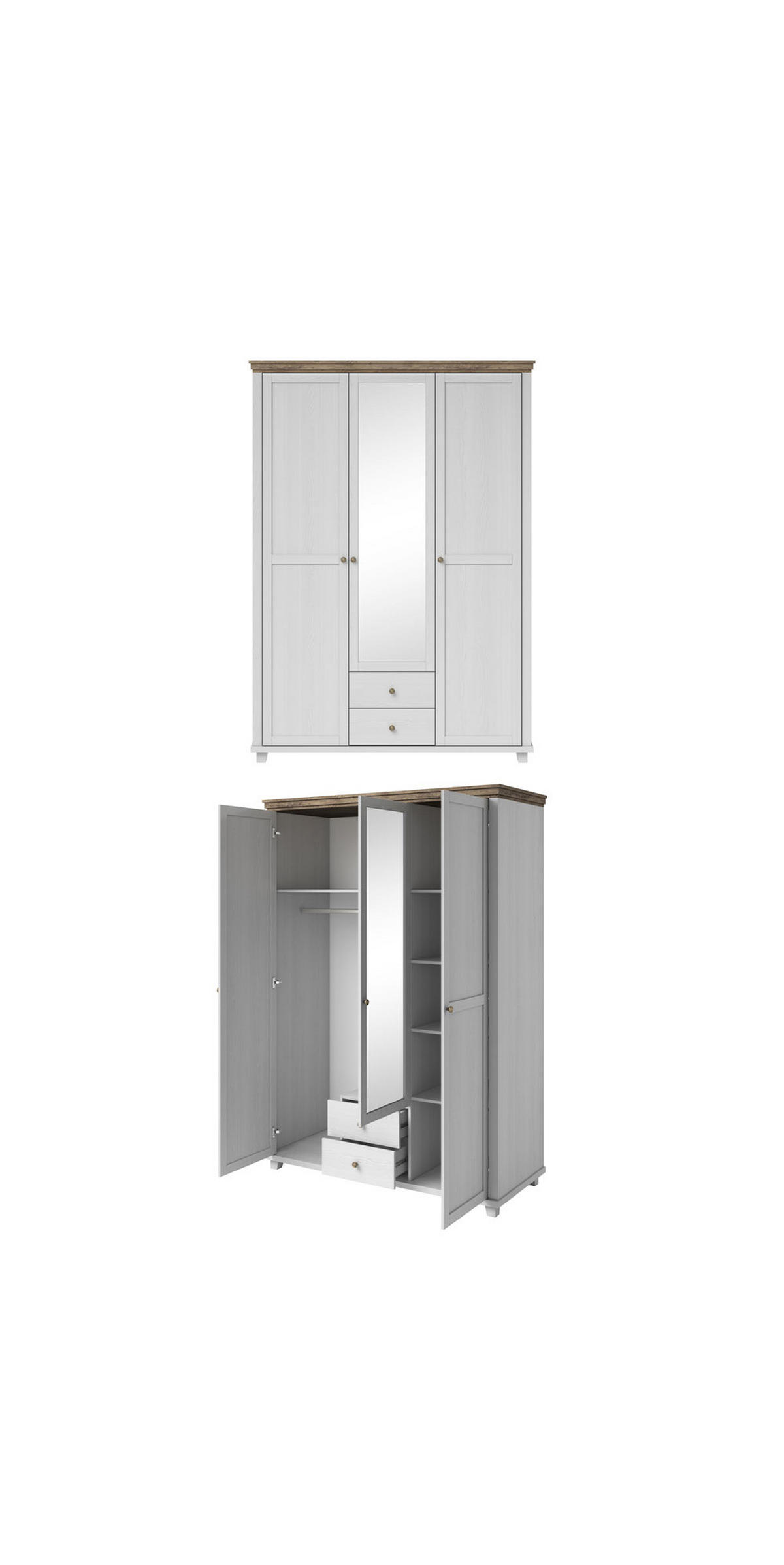 SCHLAFZIMMER-SET Evora abisko ash / eiche lefkas 4-teilig - Braun/Weiß, Holz/Holzwerkstoff (160/200cm) - Feldmann-Wohnen