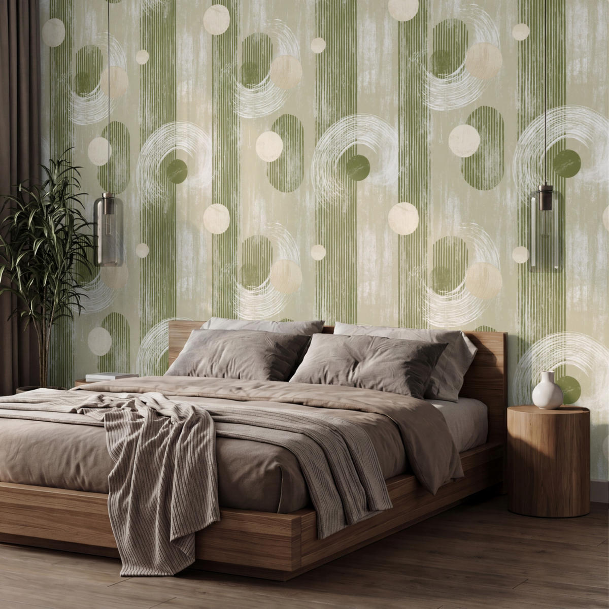TAPETE - Künstlerisch - Modern - Grün - 350x240 cm - Olivgrün, Papier (350/240cm) - OnlyWow