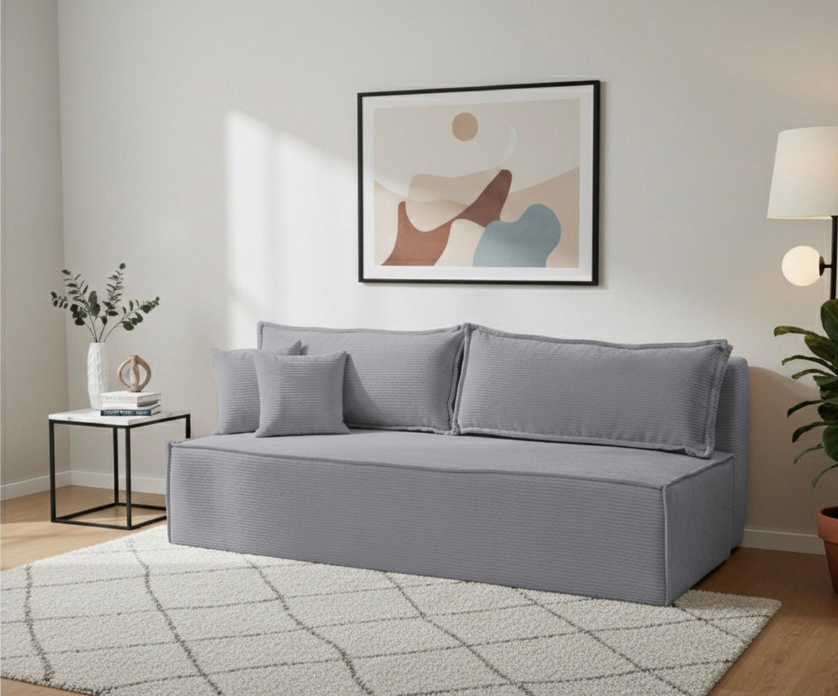 SCHLAFSOFA TIMO, Sofa mit Schlaffunktion und Bettkasten, Farbe: Grau, Cordstoff - Grau, Textil (200/80/93cm) - VENASI MÖBEL