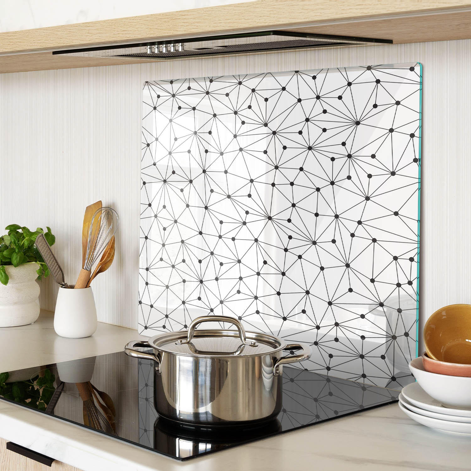 GLASPLATTE 60x52 cm Linien und Kreise - Schwarz, Glas (60/0.4/52cm) - TULUP