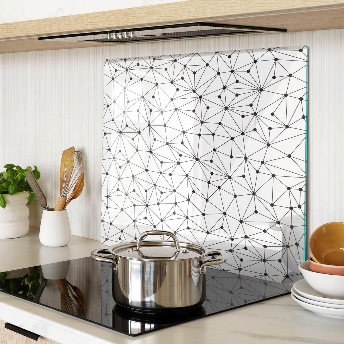 GLASPLATTE 60x52 cm Linien und Kreise - Schwarz, Glas (60/0.4/52cm) - TULUP
