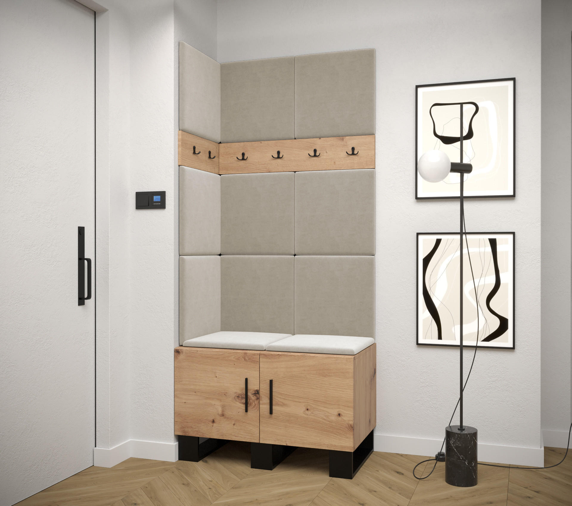 GARDEROBEN-SET 196/84/45,6 - Creme/Schwarz, Holz/Kunststoff (84/196/45.6cm) - Abiks Möbel