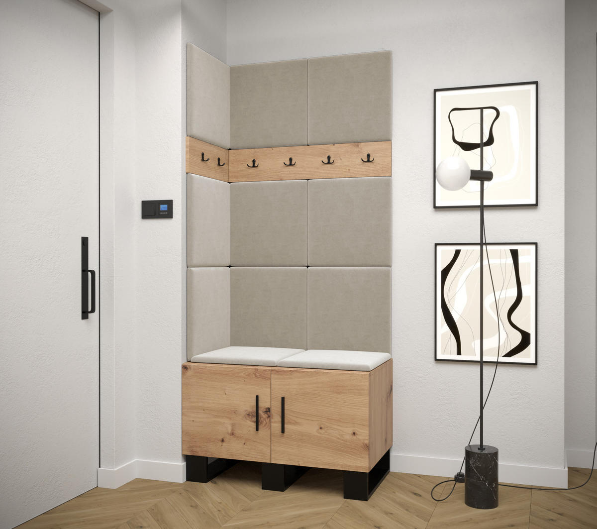 GARDEROBEN-SET 196/84/45,6 - Creme/Schwarz, Holz/Kunststoff (84/196/45.6cm) - Abiks Möbel