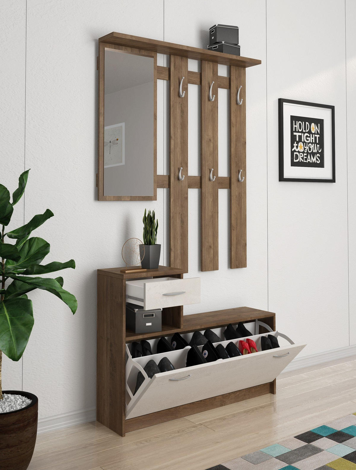 GARDEROBE Holz-Effekt Weiße Eiche 25x100h180 - Alteiche/Weiß, Holzwerkstoff (100/190/25.5cm) - DMORA