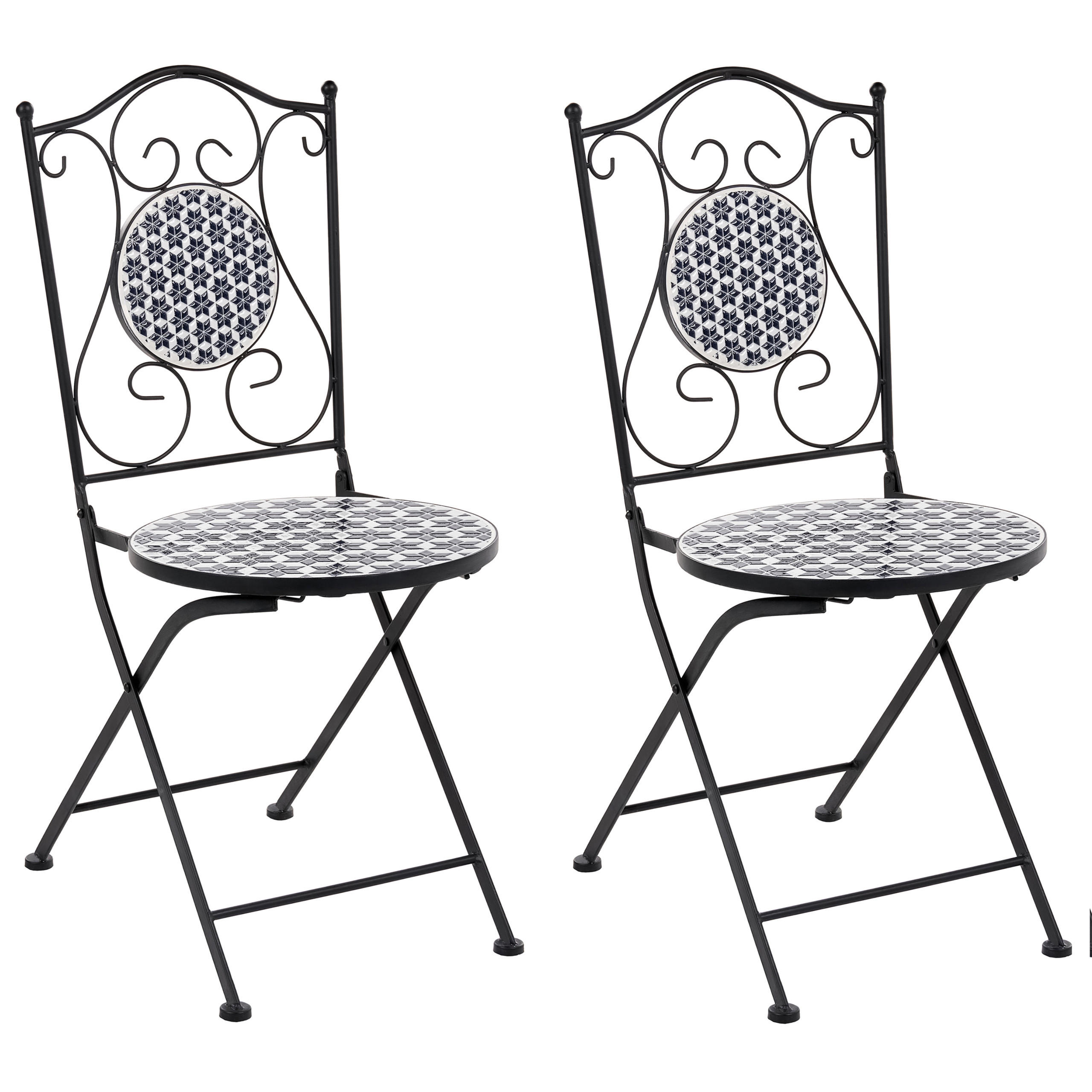 GARTENSTUHL 2er Set klappbar Metall Weiß/Blau Sirolo - Blau/Schwarz, Metall (40/90/44cm) - Beliani