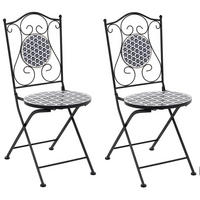 GARTENSTUHL 2er Set klappbar Metall Weiß/Blau Sirolo - Blau/Schwarz, Metall (40/90/44cm) - Beliani