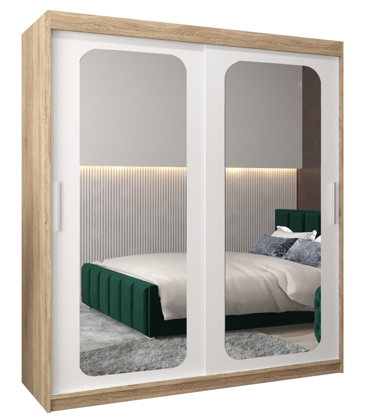 Abiks Möbel Schwebetürenschrank Sonoma Eiche, Weiß 180x200x62 cm