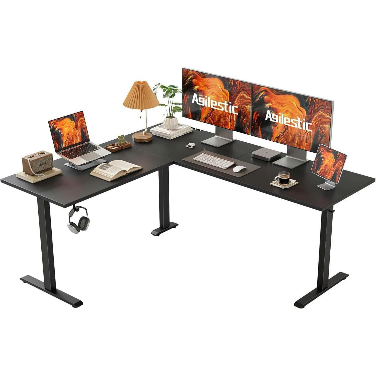 SCHREIBTISCH L-förmig höhenverstellbar Schwarz 150 x 125 cm - Schwarz, Metall (150/60/75cm)