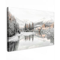 LEINWANDBILD Natur - Winter - Bäume - Berge - Schnee Wohnzimmer 120x80 cm - Weiß Hochglanz, Textil (120/80cm) - MuchoWow