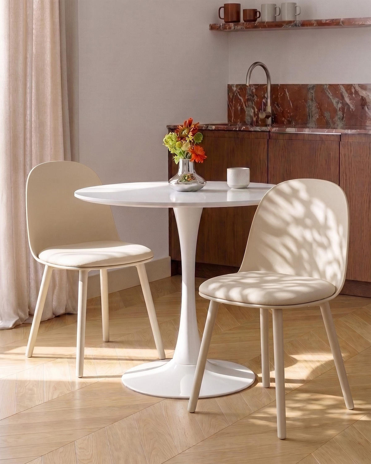 SCAUN DE BUCĂTĂRIE set de 2 piele ecologică bej deschis Ankeny - bej, material plastic (46/80/48cm) - Beliani