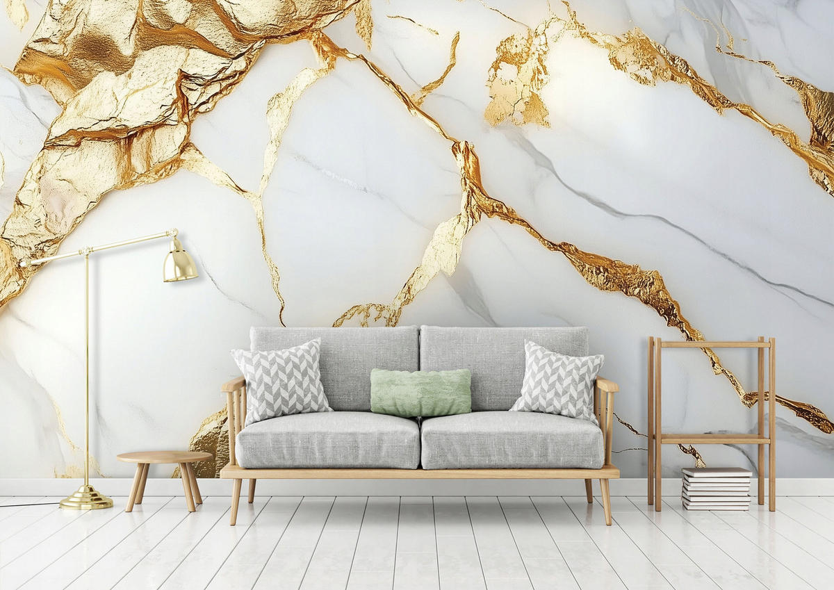 FOTOTAPETE Marmor Steinwand Gold Wohnzimmer 150x105 - Multicolor, Papier (150/105cm) - Wallarena