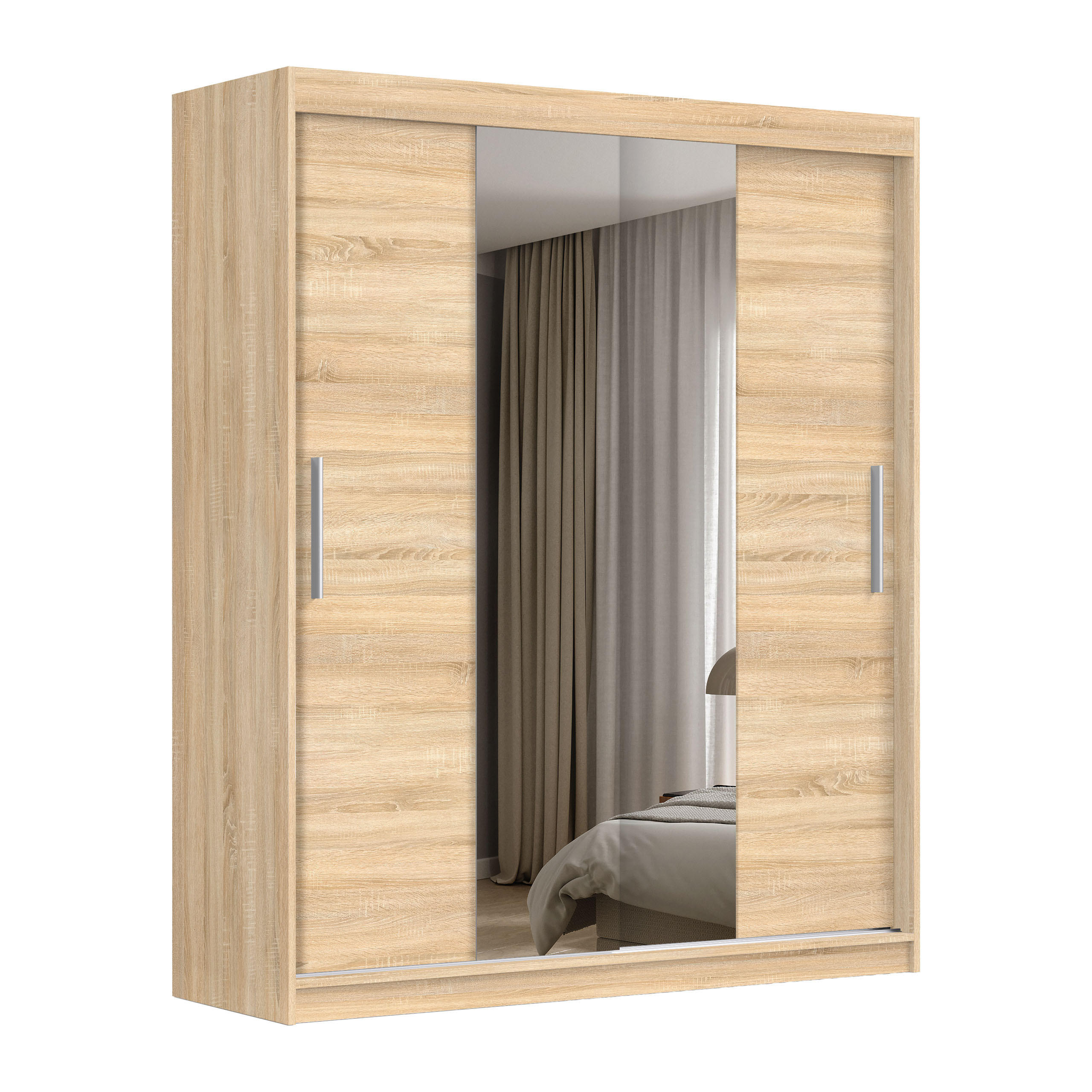SCHWEBETÜRENSCHRANK VIVA 200/215,5/59cm 2-türig mit Spiegel Sonoma Eiche - Sonoma Eiche, Holzwerkstoff (200/215.5/59cm) - MASSENO