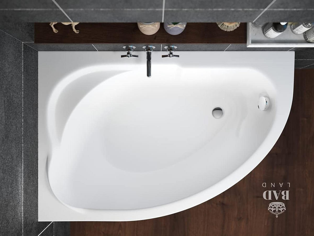 BADEWANNE Eckwanne STANDARD 130/85 Links mit Schürze Ablauf Füße - Weiß, Kunststoff (85/53.5/130cm) - bad land