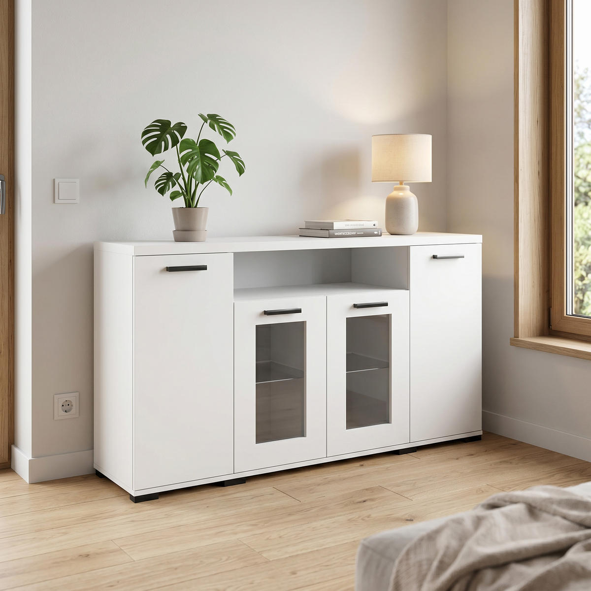 KOMMODE LIVORNO 160/85/40cm mit 4 Türen Weiß - Weiß, Holzwerkstoff (160/85/40cm) - MASSENO