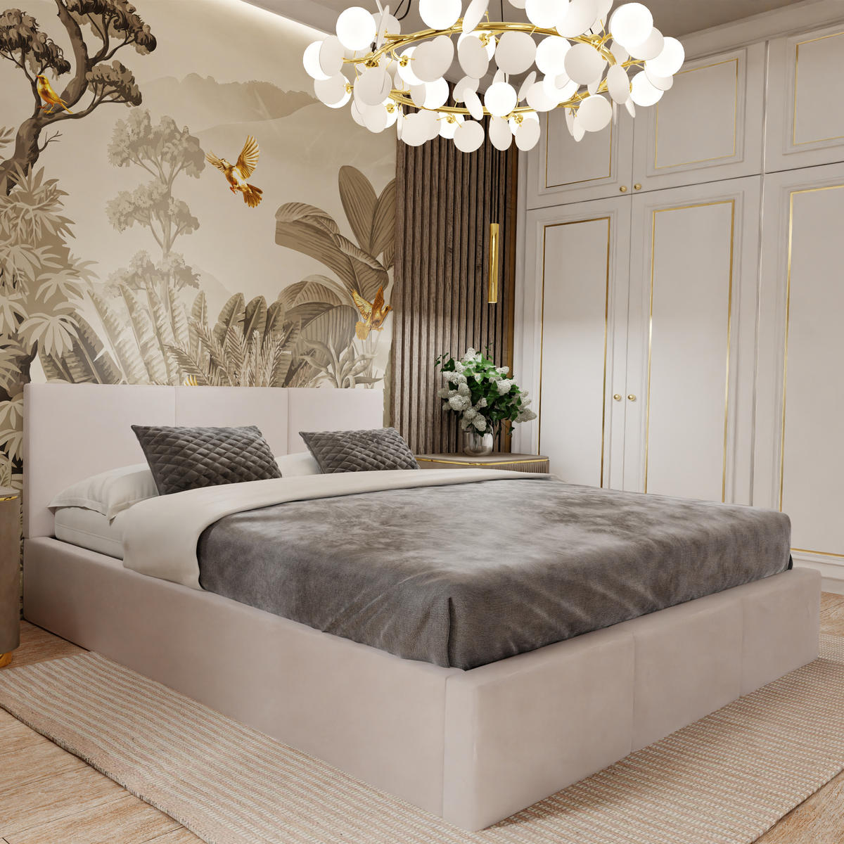 POLSTERBETT mit Stauraum Creme 120x200cm Kopfteil 88cm - Creme, Holzwerkstoff/Textil (120/200cm) - Muralo