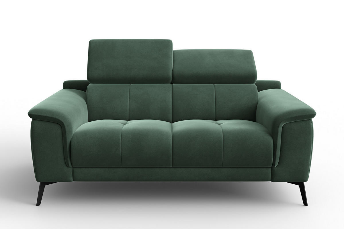 SOFA FIERO 2-Sitzer, Grüner Veloursstoff - Schwarz/Grün, Holz/Textil (170/82/103cm) - Courtois Laville
