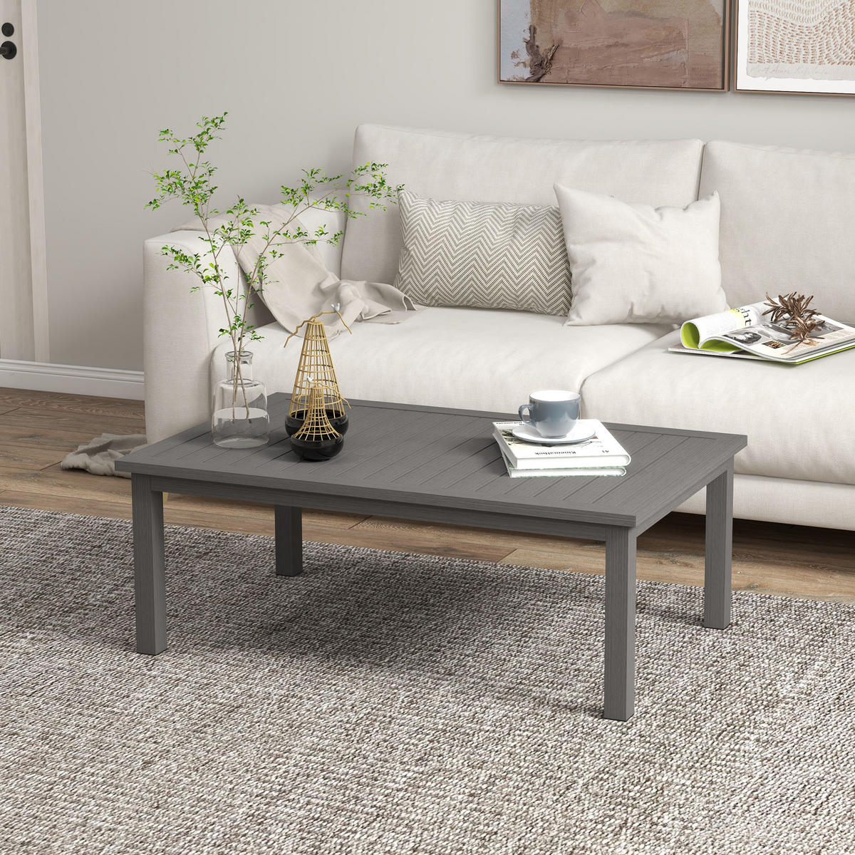 GARTENBEISTELLTISCH DE-14103 rechteckig, Aluminium-Lattenrost 100x60 cm Braun - Braun, Metall (100/60/37cm) - ComfortXL