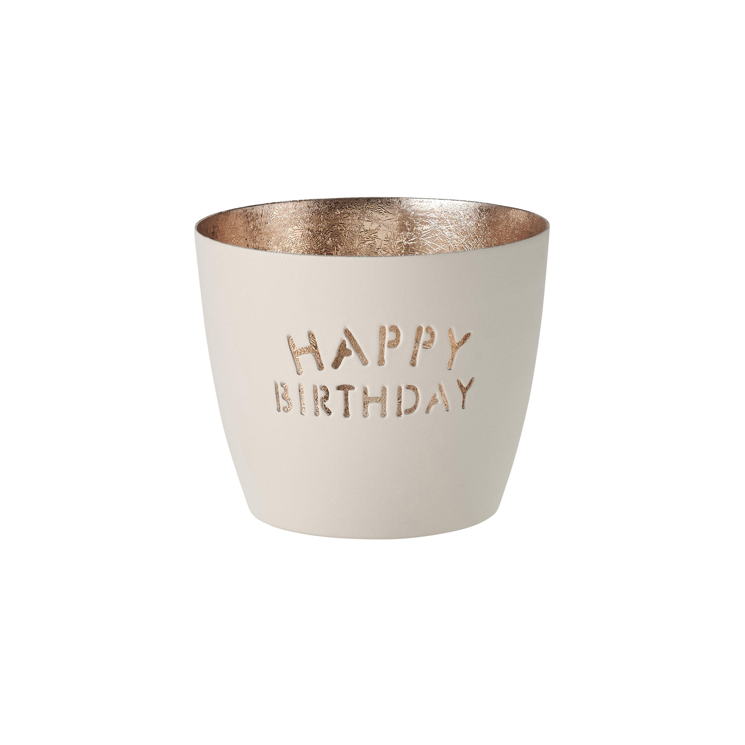 TEELICHTHALTER Madras Happy Birthday M, Eisen, Weiß, Gold, 8.5 cm - Weiß, Metall (8cm) - Gift Company