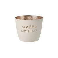 TEELICHTHALTER Madras Happy Birthday M, Eisen, Weiß, Gold, 8.5 cm - Weiß, Metall (8cm) - Gift Company