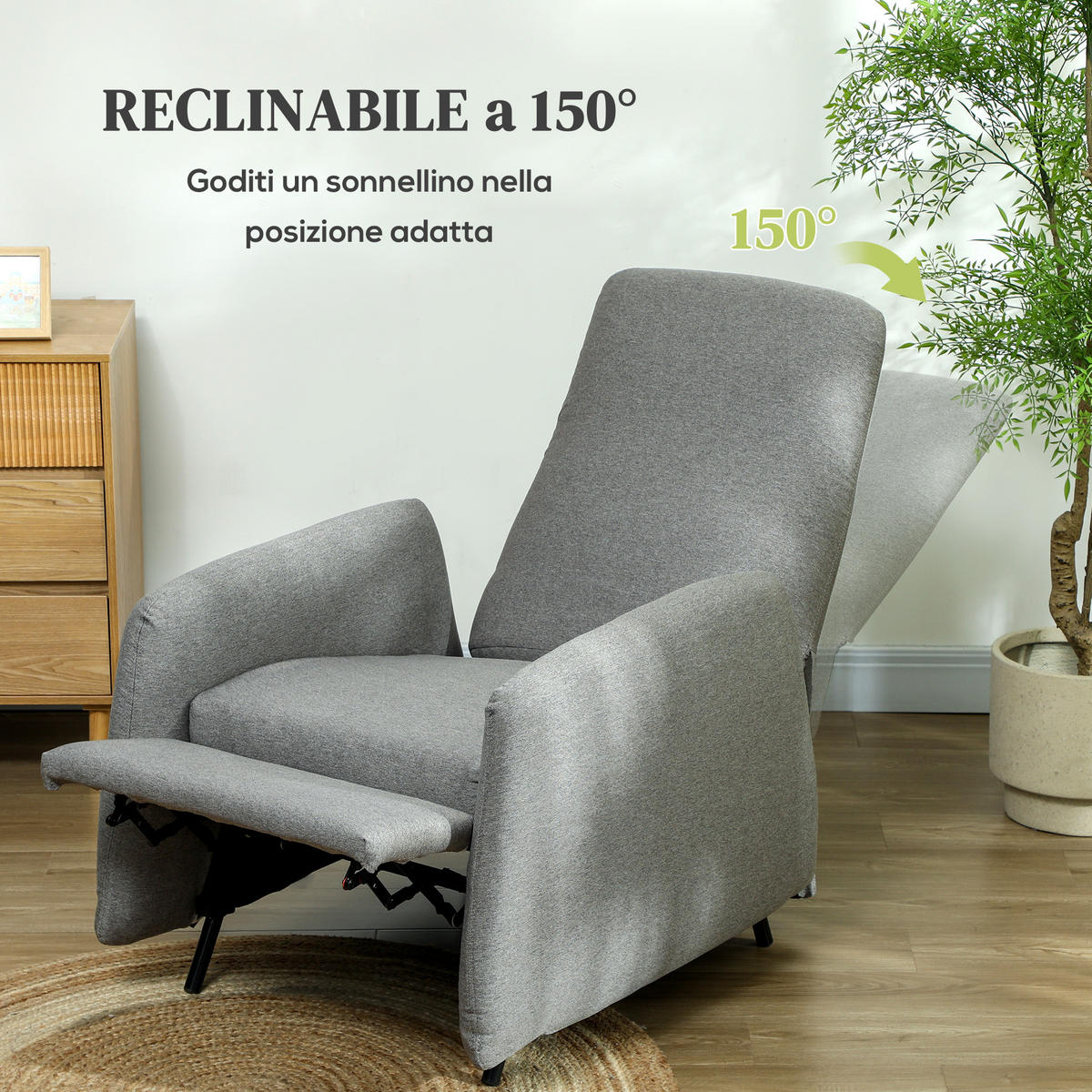 RELAXSESSEL, Abnehmbare Fußstütze, Ersatzbezug, Federkernsitz, Sessel, Grau - Multicolor, Holzwerkstoff (93/103/79cm) - FORIOUS