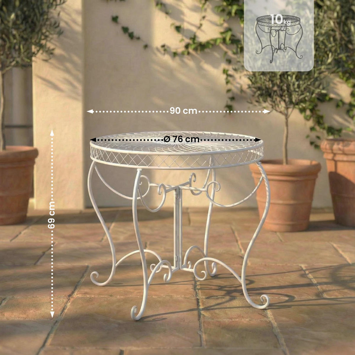 GARTENTISCH rund Ø90 cm Metall weiß - Weiß, Metall (90/90/69cm) - CLP