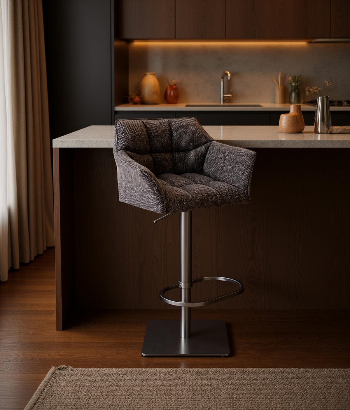 BARHOCKER 2er Set Damaskus Stoff edelstahl titangrau - Edelstahlfarben/Grau, Textil/Metall (64/110/48cm) - TPFLiving