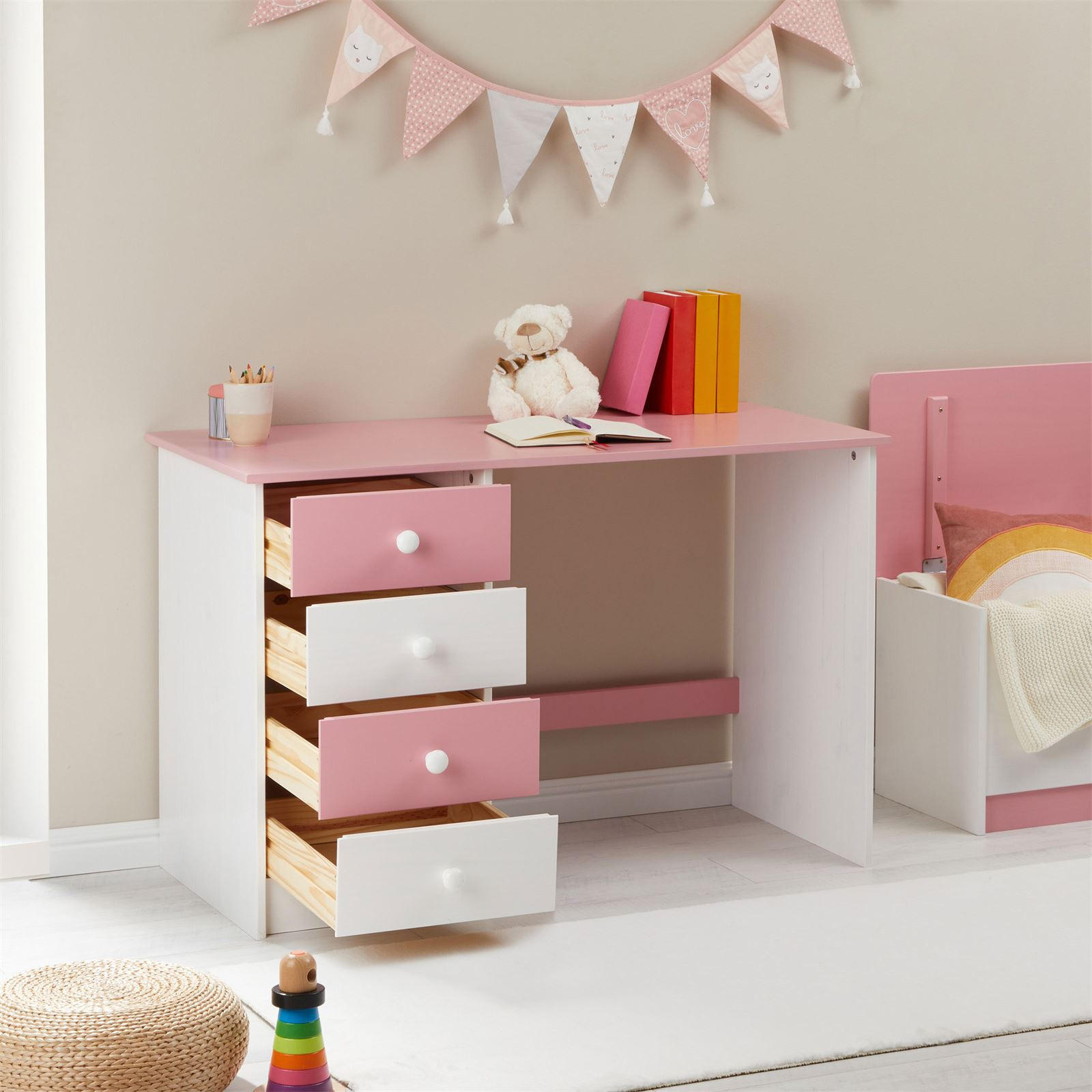 Idimex Schreibtisch Weiß, Rosa 54x73x115 cm