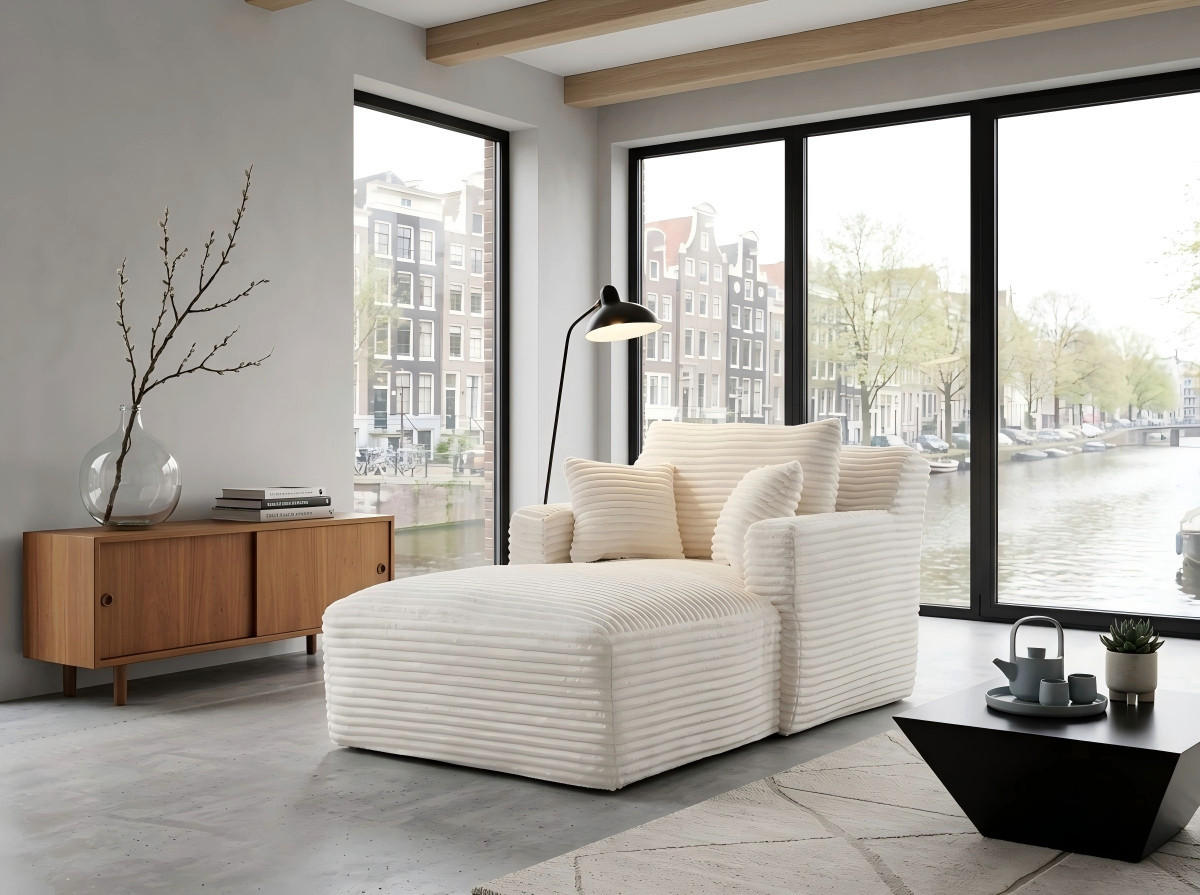 RELAXSESSEL aus Cord Modulare Chaiselongue & ohne Montage - Creme, Textil (32.99/127/32.99cm) - Urban Meuble