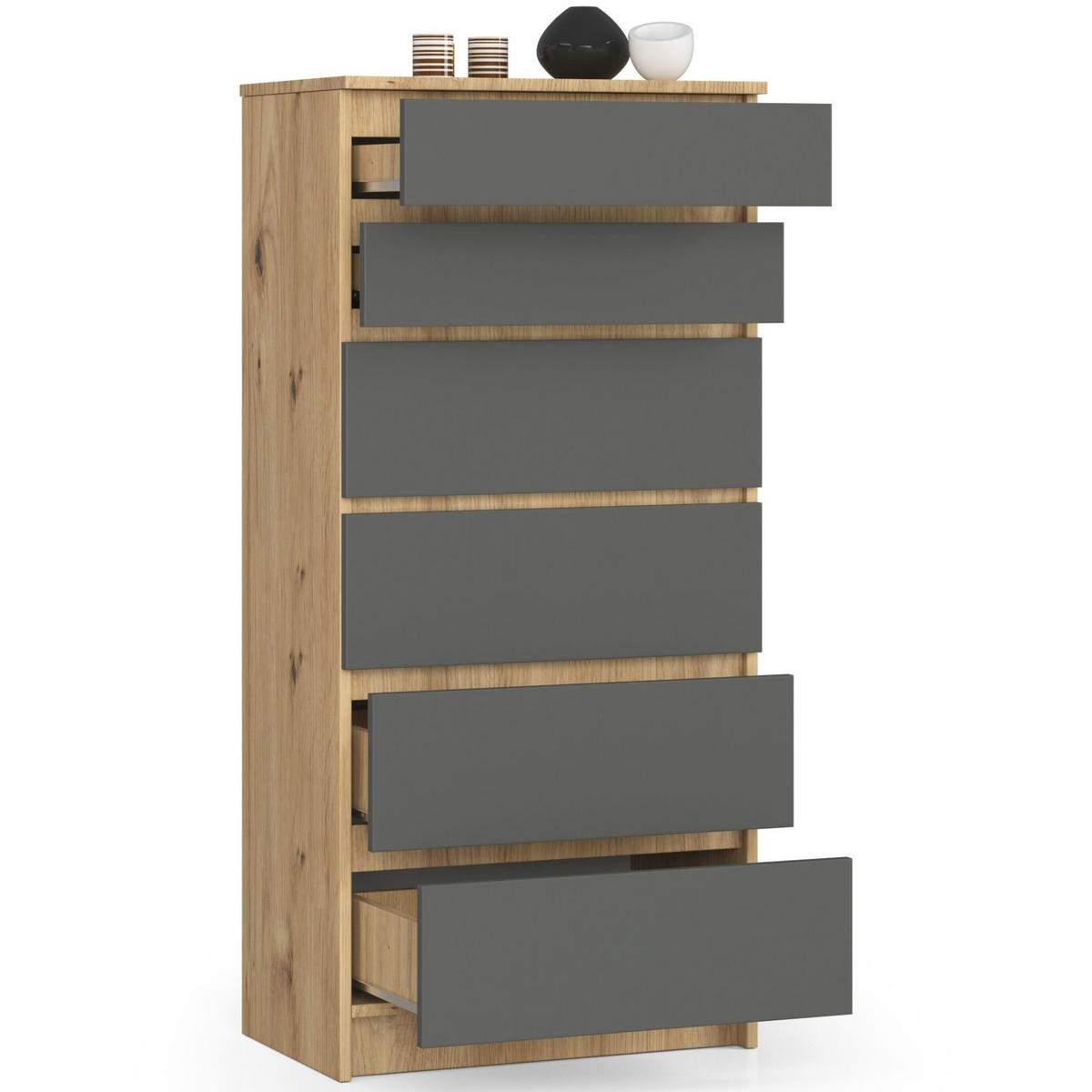 KOMMODE Eiche Artisan, Grau 60x40x130 cm - Eiche Artisan/Grau, Holzwerkstoff (60/130/40cm) - Akord