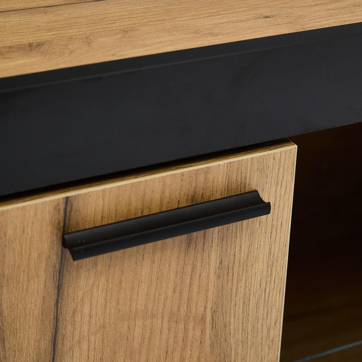 TV-LOWBOARD Led Schwarz-Eichenfarben 160/40/50 cm - Schwarz, Holz (160/50/40cm) - PANGIVO