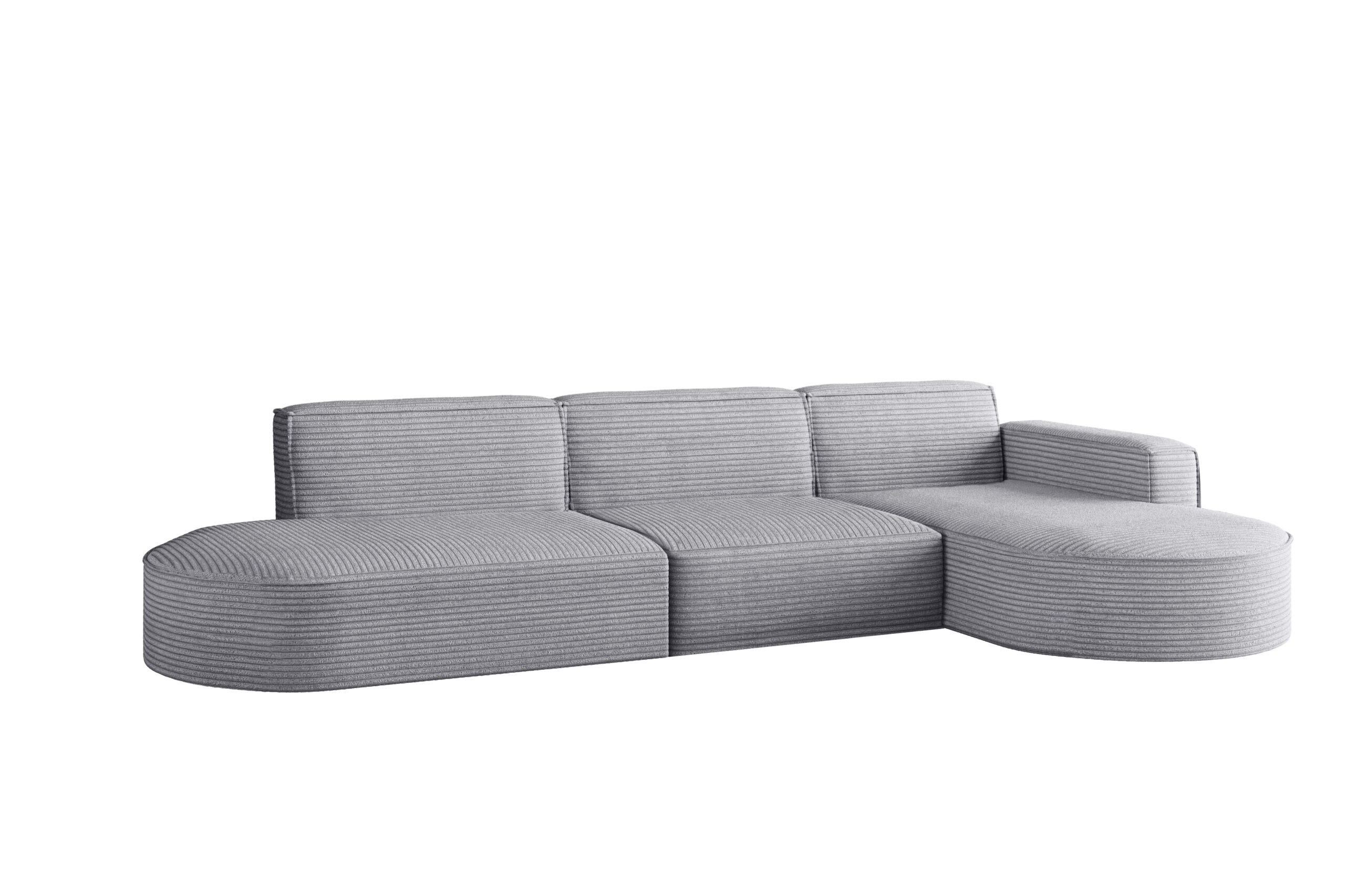 Kaiser Möbel ROHOVÁ SEDAČKA designová ve tvaru L MODENA 302 cm tkanina Poso Světle šedá Pravá strana