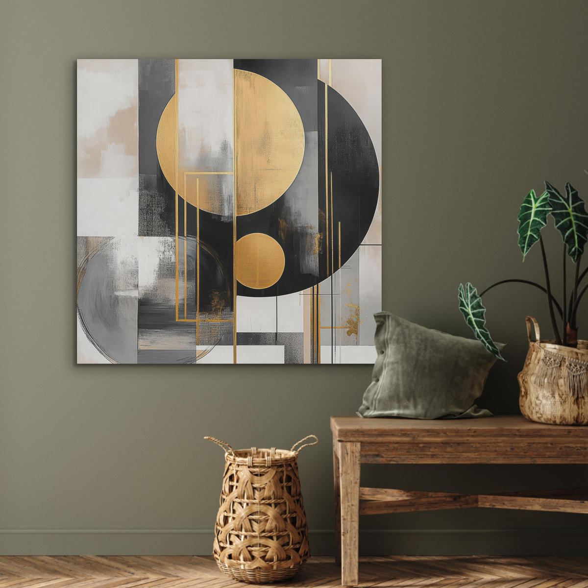 AKUSTIKPANEEL Abstrakt - Gold - Silber - Formen - Ästhetisch - Modern 90x90 cm - Goldfarben, Textil (90/0.9/90cm) - MuchoWow