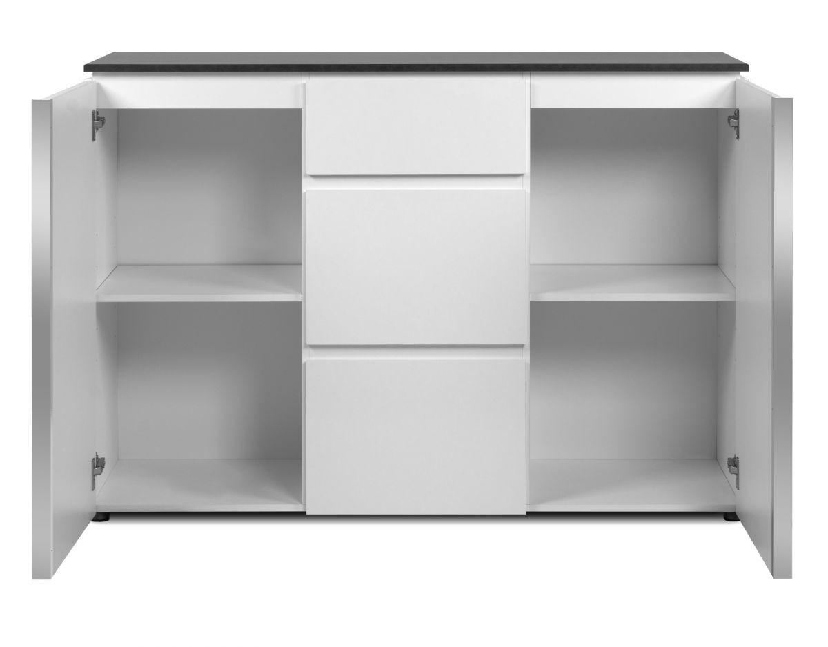 SIDEBOARD weiß Seidenglanz, grau 133 cm, Kommode mit viel Stauraum - Chromfarben/Silberfarben, Holzwerkstoff/Kunststoff (133/92/40cm) - Furn.Design