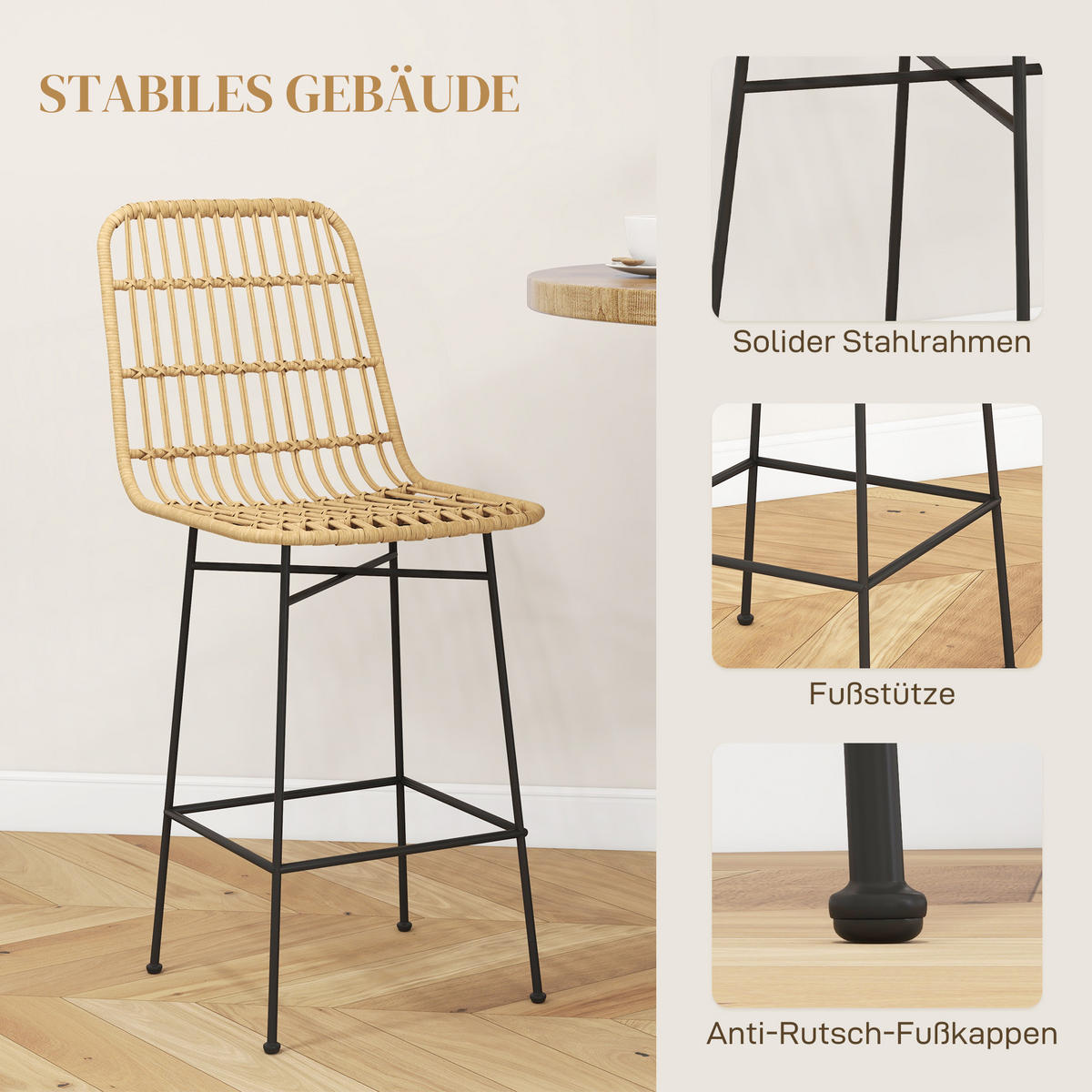 BARHOCKER, PE, Stahl, Gelb - Gelb, Kunststoff (53.5/105/45cm) - HOMCOM