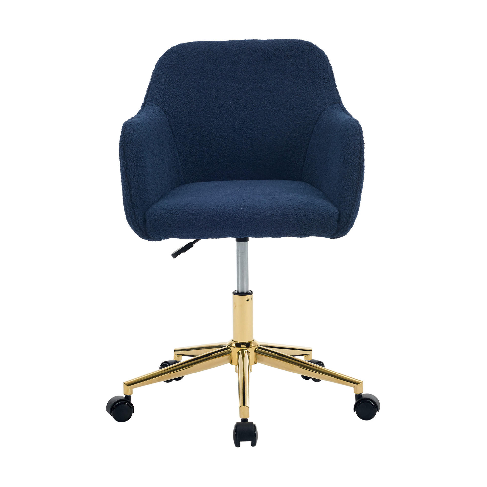 DREHSTUHL 58/58/86 cm Dunkelblau aus Lammfell-Optik höhenverstellbar - Dunkelblau, Textil (58/86/58cm) - OKWISH
